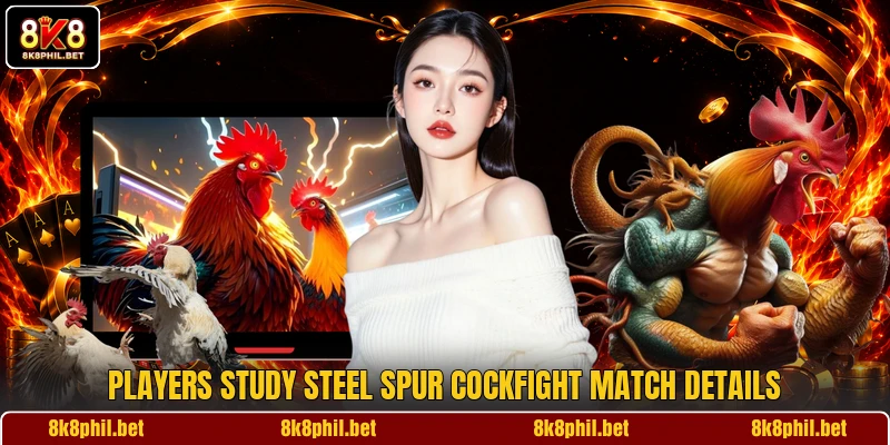 Players study Steel Spur Cockfight match details